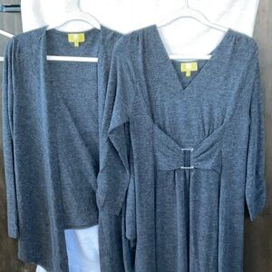 Liz Lange Gray 3/4 Sleeve Relaxed Tie Front Dress and Cardigan